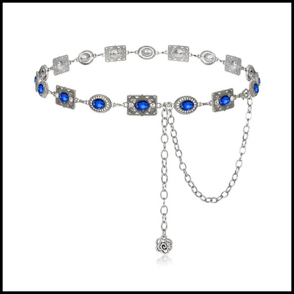 Accessories - Vintage Western Concho Chain Belt Rhinestone Gems Boho Metal Waist Chain